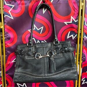 Vintage Coach Hampton F13084 Black Leather Braided Purse Pebbled Shoulder Bag